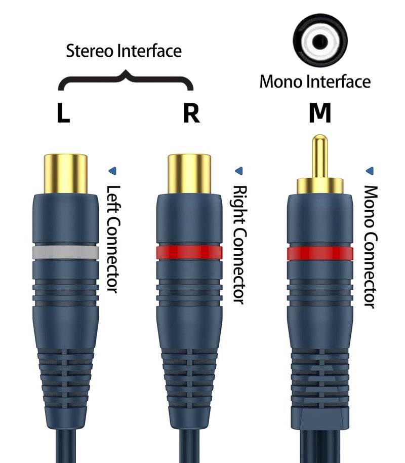 DteeDck RCA Splitter 1 Male 2 Female 2 Pack, RCA Y Splitter Cable Audio Video Adapter Extension Cord 0.2M/0.65ft for Subwoofer Speaker - Image 3